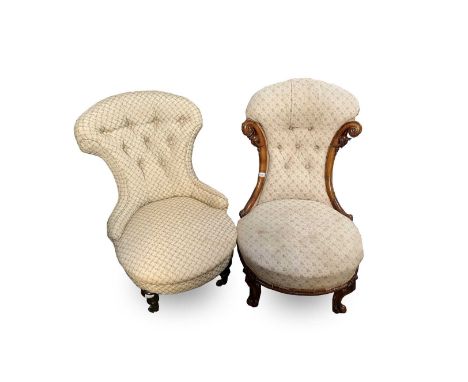 A Victorian mahogany button back nursing chair and another similar.