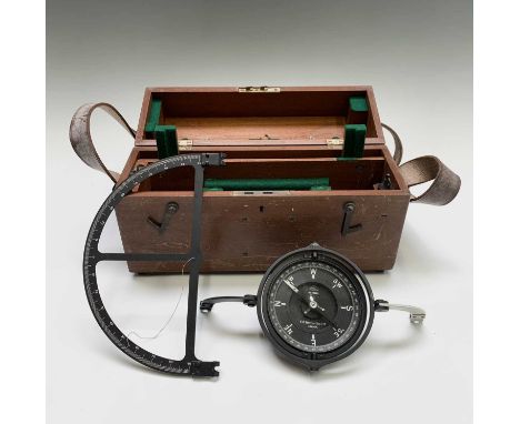 A bearing compass, by E R Watts, with black lacquered finish, wooden case, diameter of dial 9.2cm.From the collection of the 