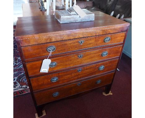 A Regency mahogany chest, with four graduating drawers, having brass urn escutcheons, raised on shaped bracket feet, H.90 W.8