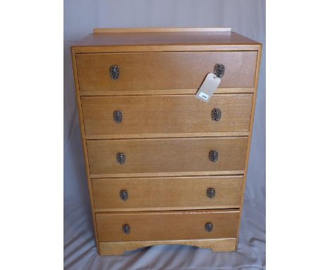 An early 20th century oak pedestal chest, with five drawers, raised on bracket feet, H.110 W.77 D.47cm 