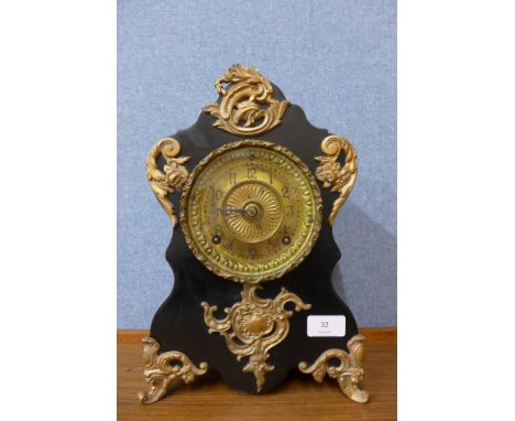 A 19th Century American Ansonia cast iron and parcel gilt mantel clock 