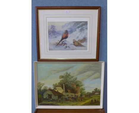 An Archibald Thorbourn limited edition print and a farming landscape, oil on board