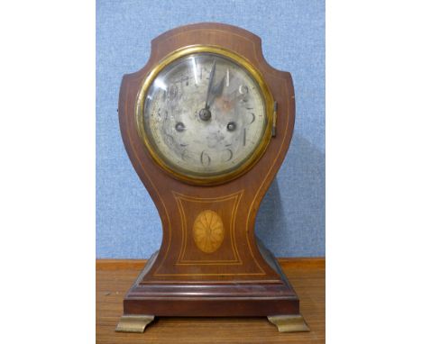 An Edward VII inlaid mahogany mantel clock 