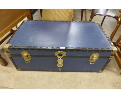 A blue steamer trunk 