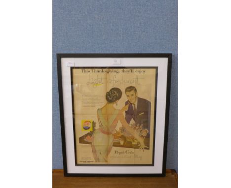 A 1950's Pepsi-Cola advertising print, framed