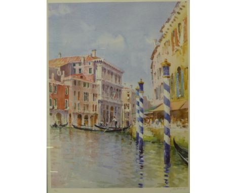 A limited edition print of Venice, indistinctly signed, framed