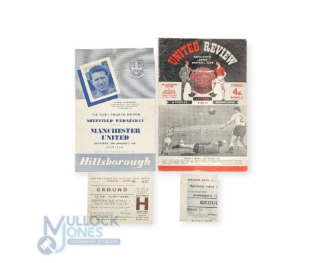 1960/61 Sheffield Wednesday v Manchester Utd FAC 4th round match programme and match ticket; replay match programme Mancheste