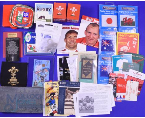 Super Rugby Miscellany (Qty): Great selection of ephemera etc, to include WRU gold braided blazer pocket badge and Wales, Jap