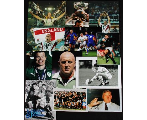 Rugby Player Signed Photographs (12): Features M Tindall, B O'Driscoll, K Wood, G Hastings, H Porta and C Morgan, WJ McBride,