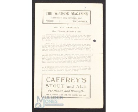 1947/48 Linfield v Belfast Celtic City Cup match 4 page programme 25 October 1947; score, small mark, edge tear approx. 1" lo