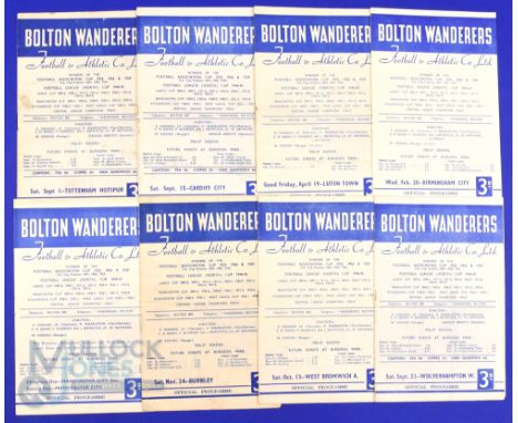 1956/57 Bolton Wanderers home match programmes v Tottenham Hotspur, Cardiff City, Wolverhampton Wanderers, WBA, Burnley, Manc