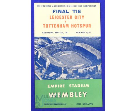 1961 FAC final Tottenham Hotspur (double season) v Leicester City match programme 6 May 1961; fair/good. (1)