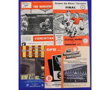 Selection of European Cup Winners final programmes to include 1961 Rangers v Fiorentina (Ibrox), 1967 Rangers v Bayern Munich