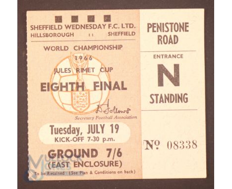 1966 World Cup 1/8 final Match Ticket Argentina v Switzerland 19 July 1966 at Sheffield Wednesday; good. (1) 