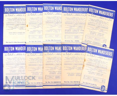 1952/53 Bolton Wanderers home league match programmes v Chelsea, Portsmouth, Arsenal, Charlton Athletic, Aston Villa, Manches