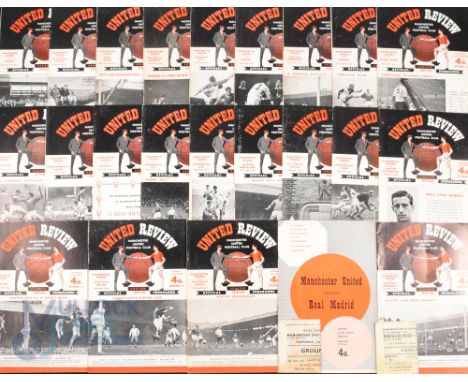 1959/60 Manchester Utd complete league season homes (21) plus Real Madrid (friendly) + ticket, Sheffield Wednesday (FAC) + ti