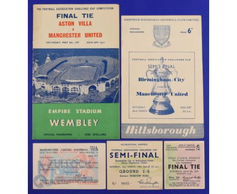 1957 FAC final match programme Manchester Utd v Aston Villa + Ticket + United club postcard enclosing ticket; also FAC semi/f