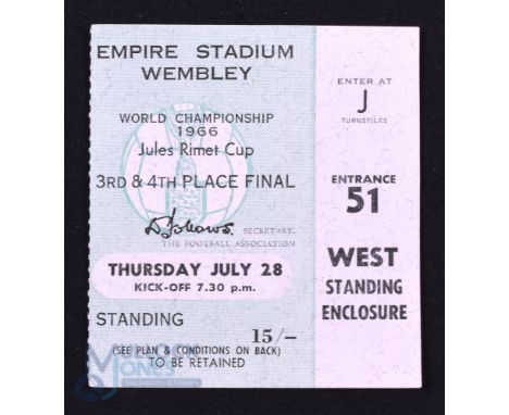 1966 World Cup 3rd/4th place Match Ticket Portugal v Soviet Union 28 July 1966 at Wembley; good. (1)