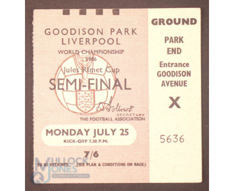 1966 World Cup Semi-Final Match Ticket West Germany v Soviet Union 25 July 1966 at Everton; fair/good. (1)