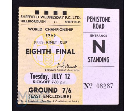 1966 World Cup 1/8 final Match Ticket West Germany v Switzerland 12 July 1966 at Sheffield Wednesday; good. (1)
