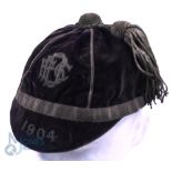 1904 DB (or BD?) FC Velvet Rugby Honours Cap: Dark purple cap, 6-panelled with gold braid, tassel