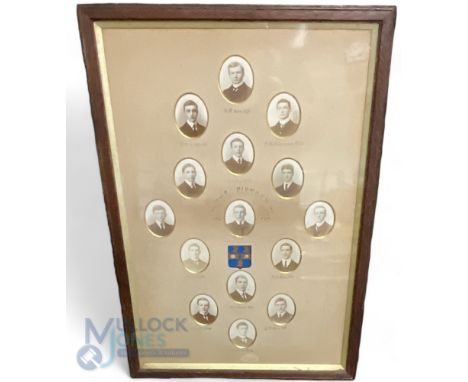 Rugby School The Fifteen 1900 period framed having 15 oval photographs of each player H F Pooley, C A Ronald, H W Stirling, A