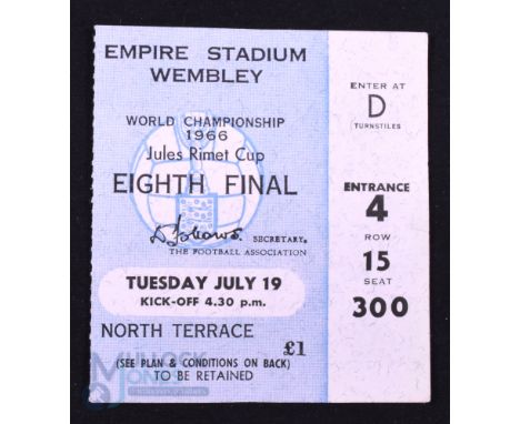 1966 World Cup 1/8 final Match Ticket Mexico v Uruguay at Wembley 19 July 1966, fair/good. (1)