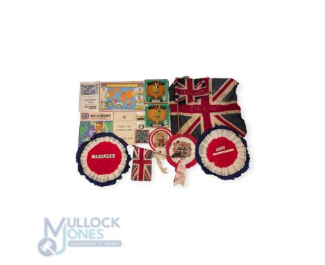 1966 England World Collectables: to include 2x Walton 8mm films, rosettes, flags, car flag, World Cup Willie rosette, cuff li