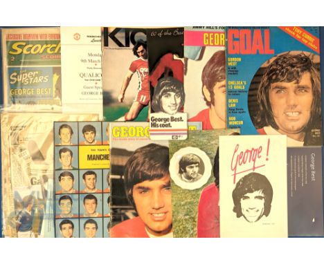 George Best 1983 football visit to Australia with newspaper cuttings, George playing for Osborne Park Galeb with registration