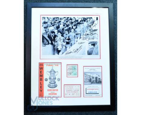 23" x 28" Framed &amp; glazed 1965 Liverpool FC montage with b&amp;w photo of the team with the FA Cup signed by the players 