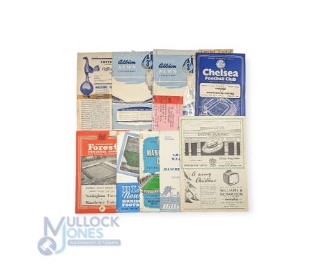 1957/58 Manchester Utd away match programmes to include v Tottenham Hotspur (heavy Sellotape to centre fold), WBA, WBA (FAC) 