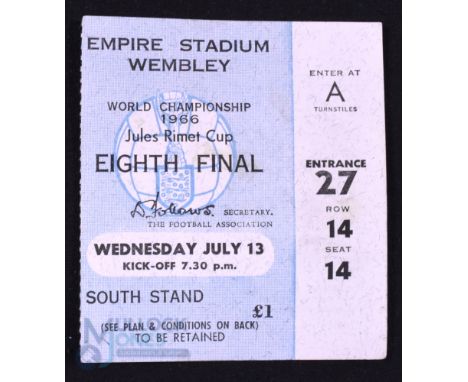 1966 World Cup 1/8 final Match Ticket France v Mexico at Wembley 13 July 1966; fair/good. (1)