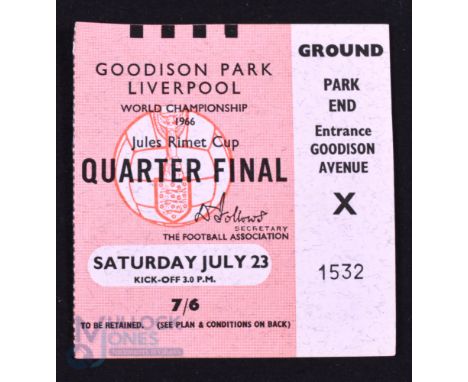 1966 World Cup quarter final Match Ticket Portugal v North Korea 23 July 1966 at Everton; famous 5-3 score, Eusebio scoring 4