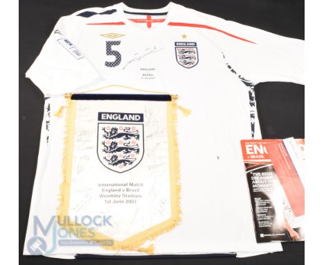 1st June 2007 England v Brazil No 5 King Short sleeve Shirt (XL) signed by John Terry No 6 together with signed pennant by 23