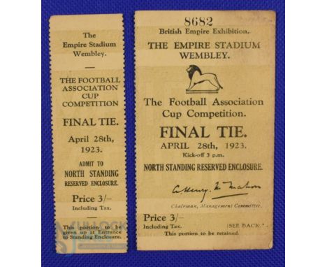 1923 FA Cup Final Bolton Wanderers v West Ham Utd Match Ticket 28 April 1923 + counterfoil ('portion to be given up' has been