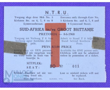 1968 British and I Lions Rugby, Ticket First Test Pretoria: Large blue card stand ticket for the first test, small old Sellot