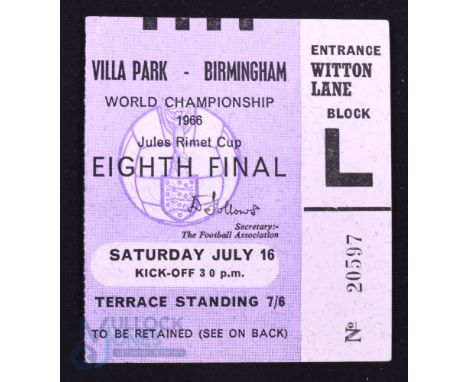 1966 World Cup 1/8 final Match Ticket West Germany v Argentina 16 July 1966 at Villa Park; good. (1)
