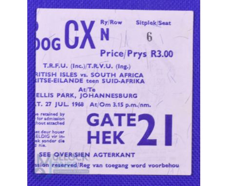 1968 British and I Lions Rugby, Ticket Fourth Test Ellis Park: White and blue seated ticket for the final clash at Jo'burg, e