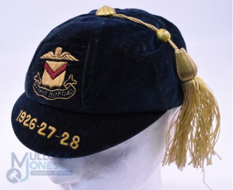 1926 on Newport, presumably Rugby Club, Velvet Honours Cap: Very dark Blue/Green, 8-panelled, never braided, elaborate gold t
