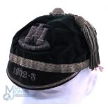 1902-3 Devon County Velvet Rugby Honours Cap: Classic dark green county example, with Devon crest