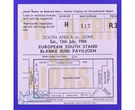 1968 British and I Lions Rugby, Ticket Third Test Newlands: Very large stand ticket, buff/orange with plan of the Newlands gr