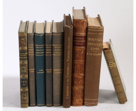 A collection of Norfolk related volumes incuding Woodward: The Norfolk Topographer's Manual,1842; The Norfolk and Norwich Rem