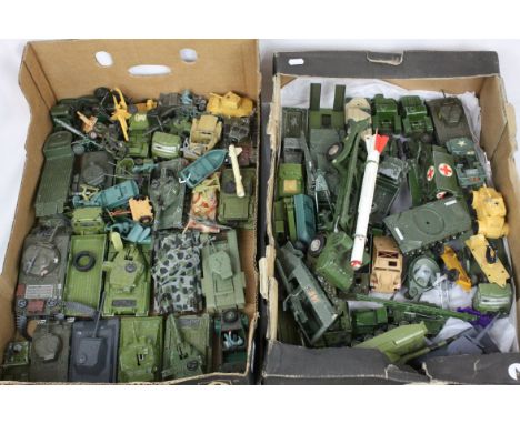 Over 60 mid play worn diecast military models to include Dinky and Corgi featuring Tank Transporters and Centurion Tanks (2 b