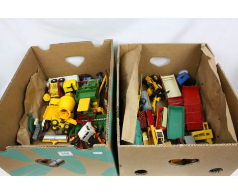 Collection of vintage Britains farm models and implements to include tractor, combine harvester, trailers and accessories, pl