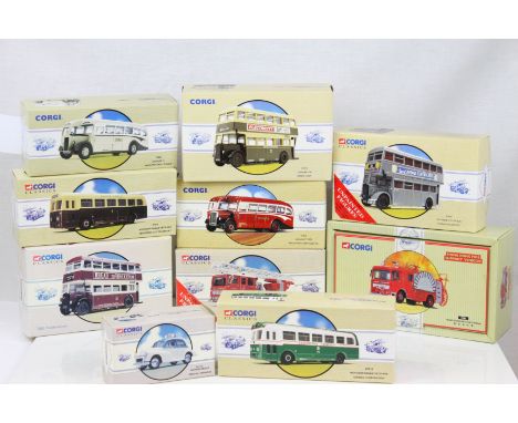 10 Boxed Corgi diecast models to include Hong Kong Fire Support Vehicles 21802, Fire Service from Corgi 97361 AEC Turntable L