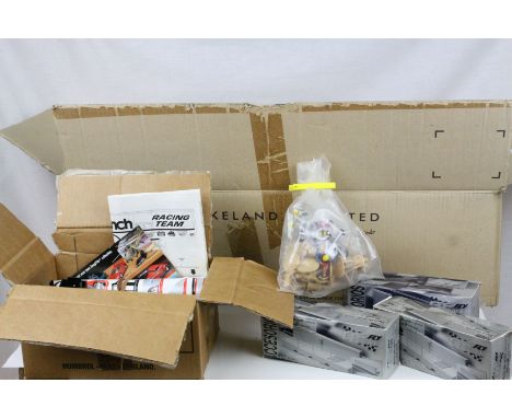 Quantity of slot car accessories to include 3 x Fly GB Track PIt Walls, 2 unopened Gaugemaster 25 Mixed Trees, Triang Scalext