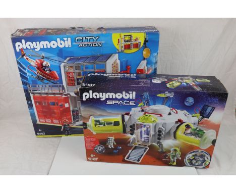 Four boxed Playmobil sets to include City Action x 2 (9462 Fire Station &amp; 9463 Fire Ladder Unit), 9487 Mars Space Station