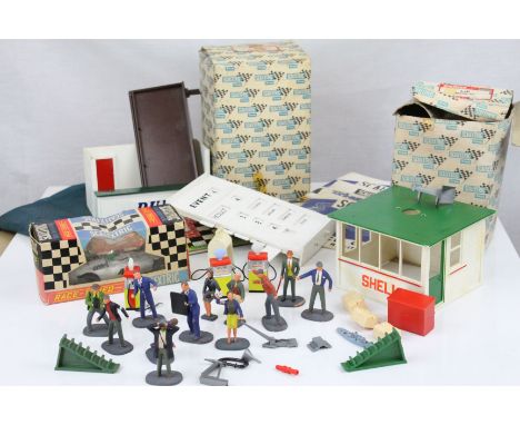 Two boxed Scalextric trackside accessories to include 1 A/201 Event Board and Hut &amp; A/202 Racing Pit, Boxed Triang Scalex