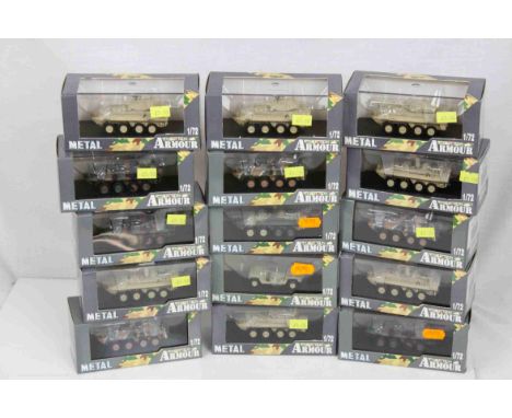 A collection of 15 x Armour collection metal 1/72 scale diecast military vehicles to include Desert Piranha, Desert Tank Hunt