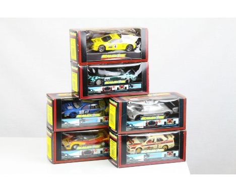 Six boxed Scalextric slot cars to include C468 Sauber Mercedes, C483 Jaguar XJ220C Endurance, C572 Alfa Romeo 155 Racing, C46